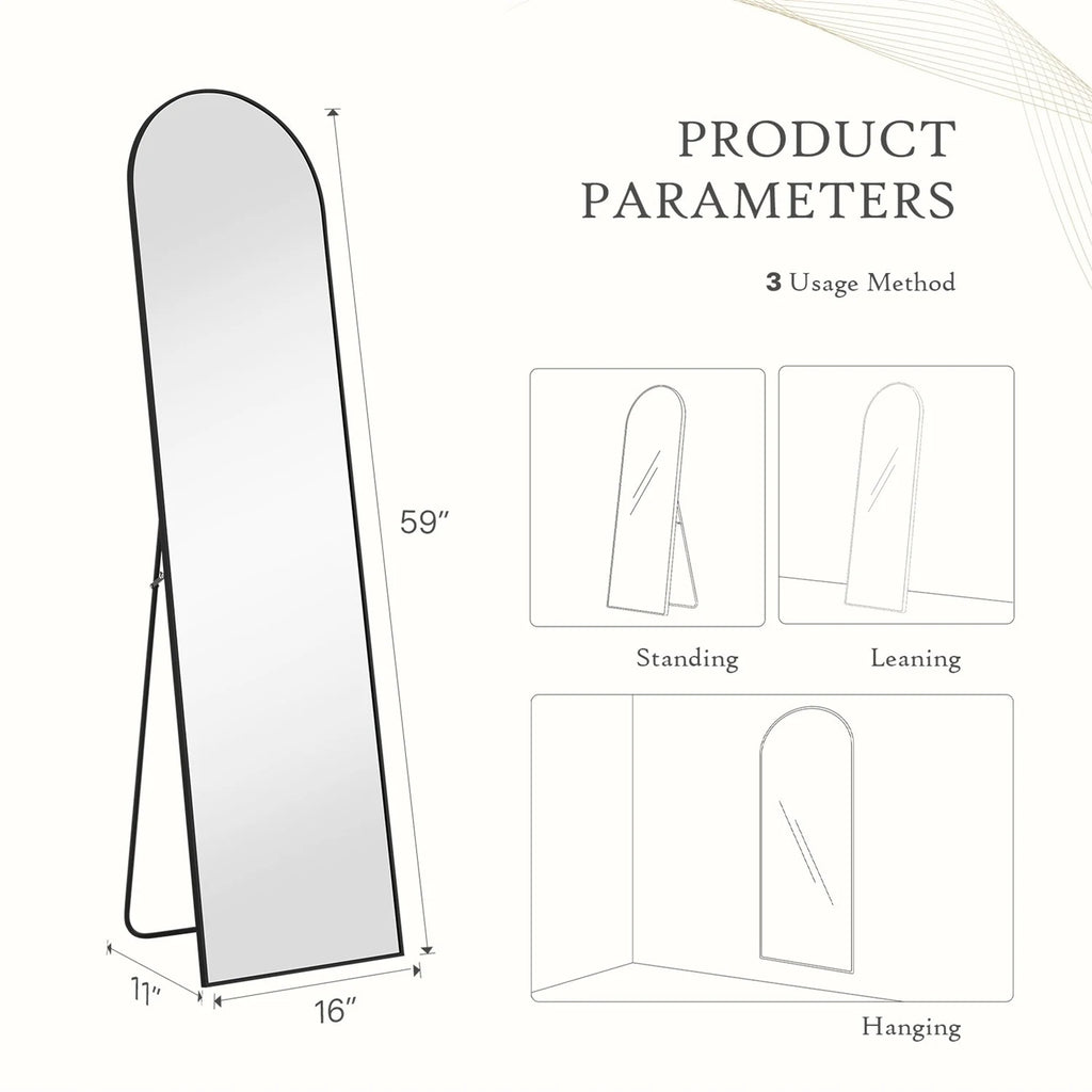 Full Length Mirror with Stand, Floor Mirror with Aluminum Alloy Frame for Bedroom, Standing Full Body Mirror for Wall, Cloakroom