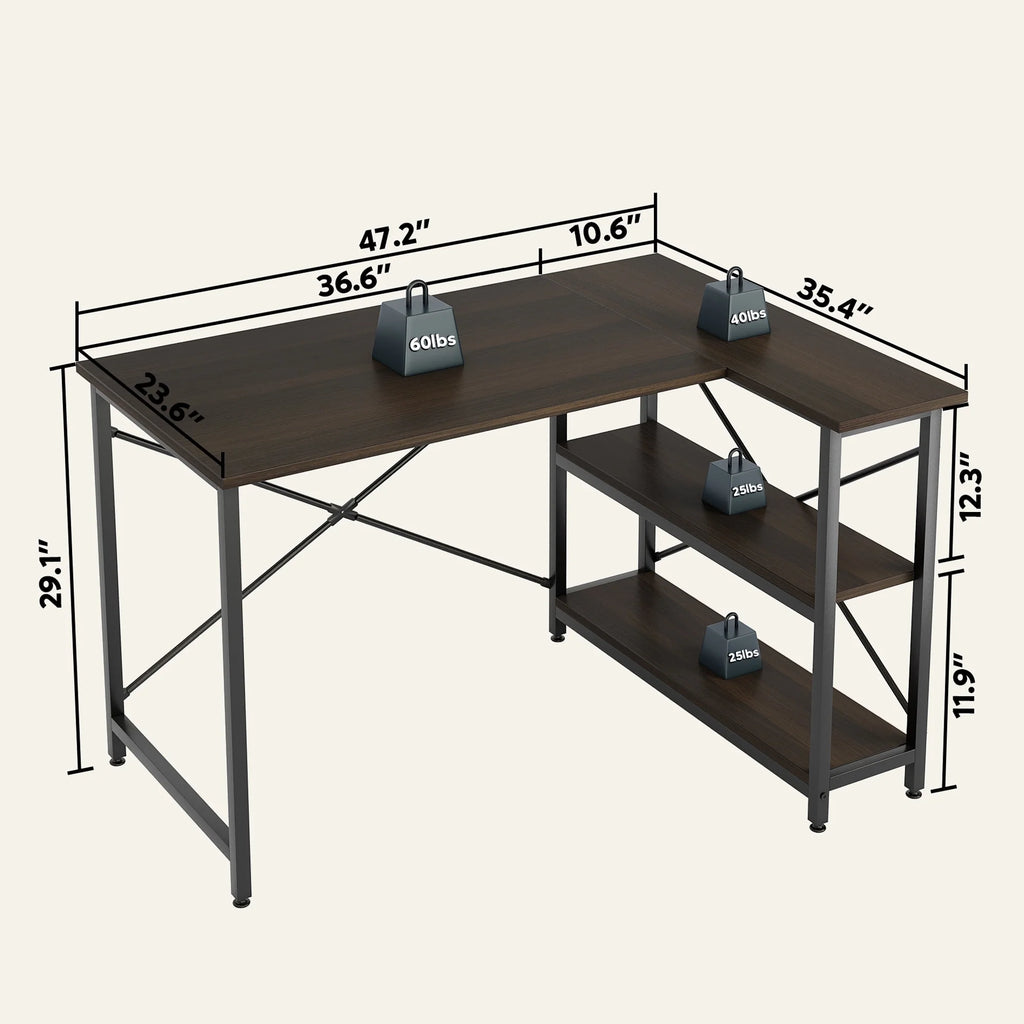 Small L Shaped Desk with Storage Shelves Corner Computer Desk