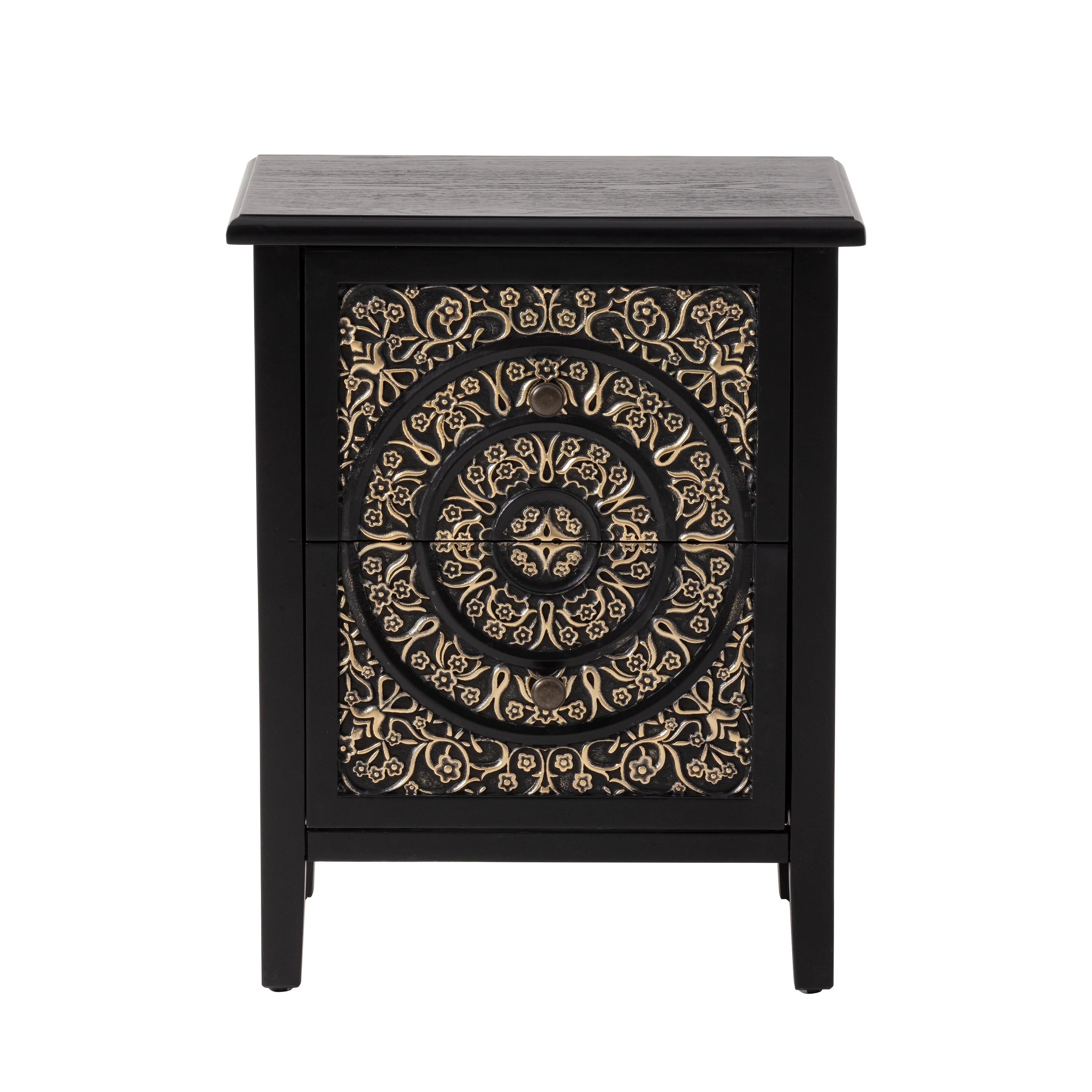 COZAYH Farmhouse Fully-Assembled Nightstand with 2-Drawer, Flower Motif End Table for Small Spaces, French Country