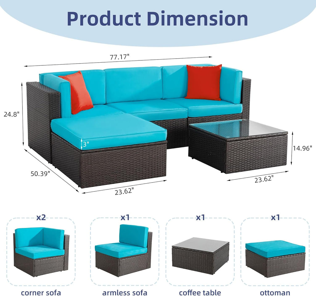 VONGRASIG 5 Piece All-Weather Patio Furniture Set with Ottoman