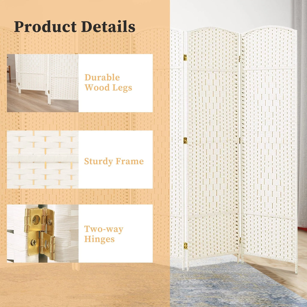 Room Divider 6 FT Tall Weave Fiber Freestanding Privacy Screen Folding Screen