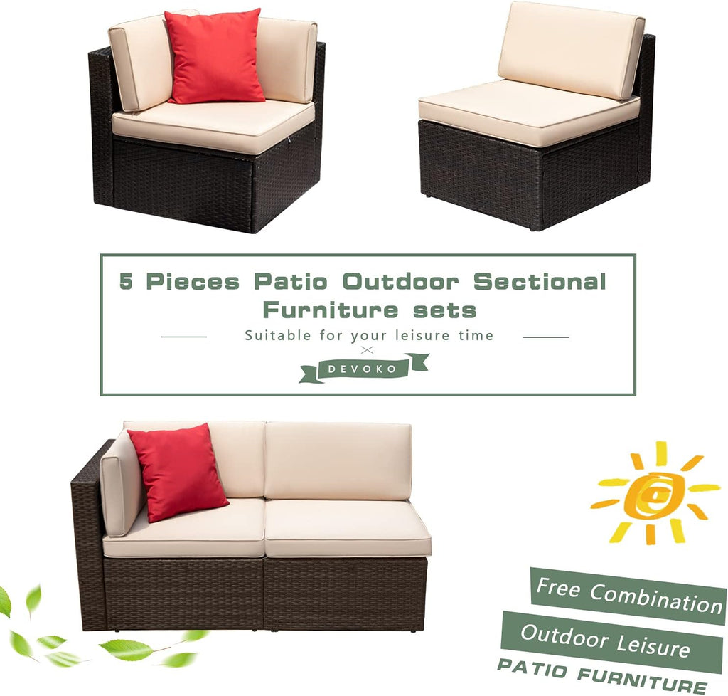 DEVOKO 5 Pieces All-Weather Patio Furniture Set with Cushions