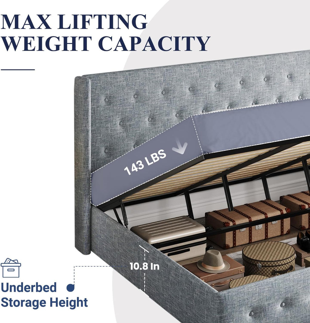 ALLEWIE Queen Size Lift Up Storage Bed with Wingback Headboard