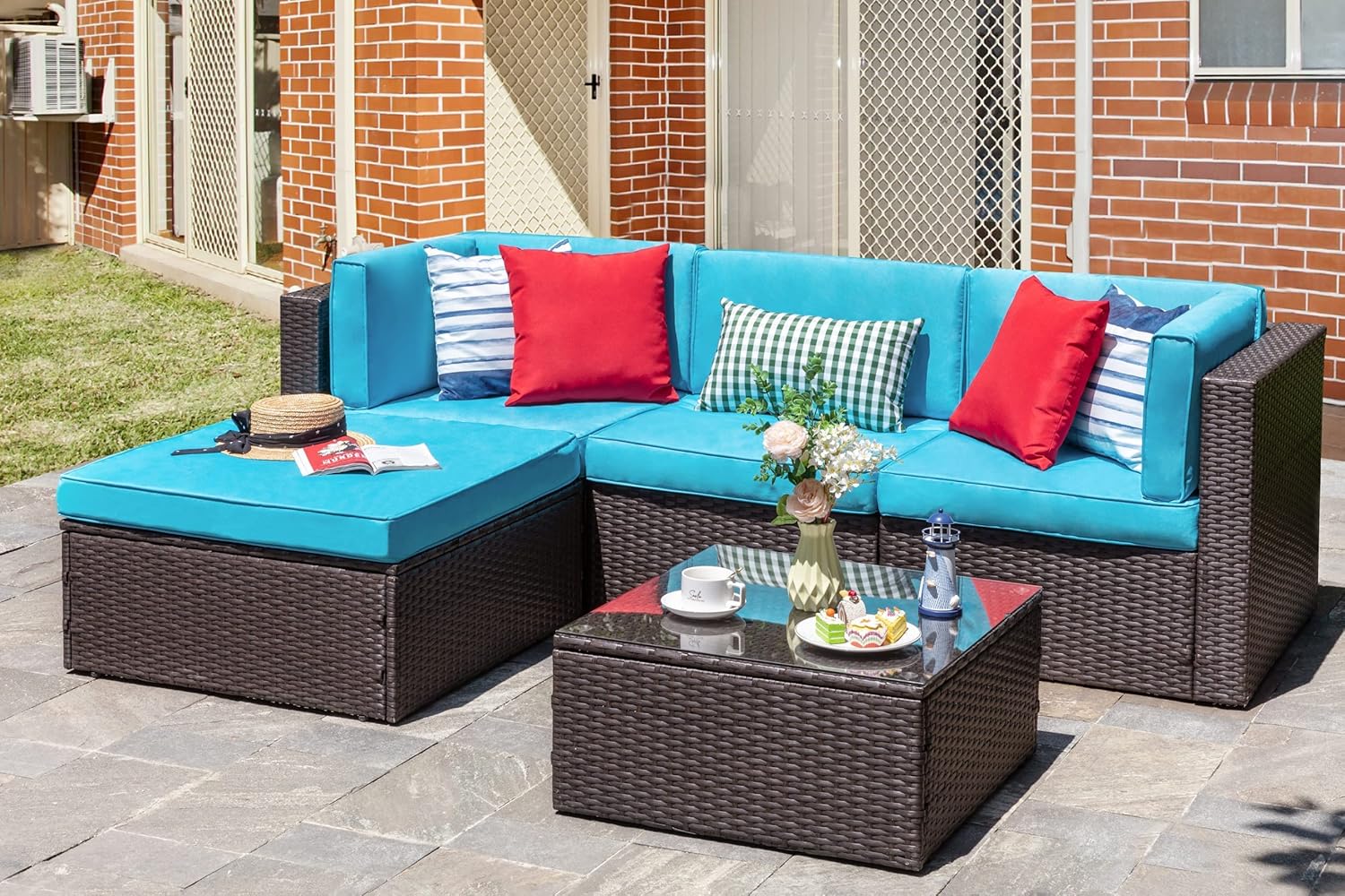 VONGRASIG 5 Piece All-Weather Patio Furniture Set with Ottoman