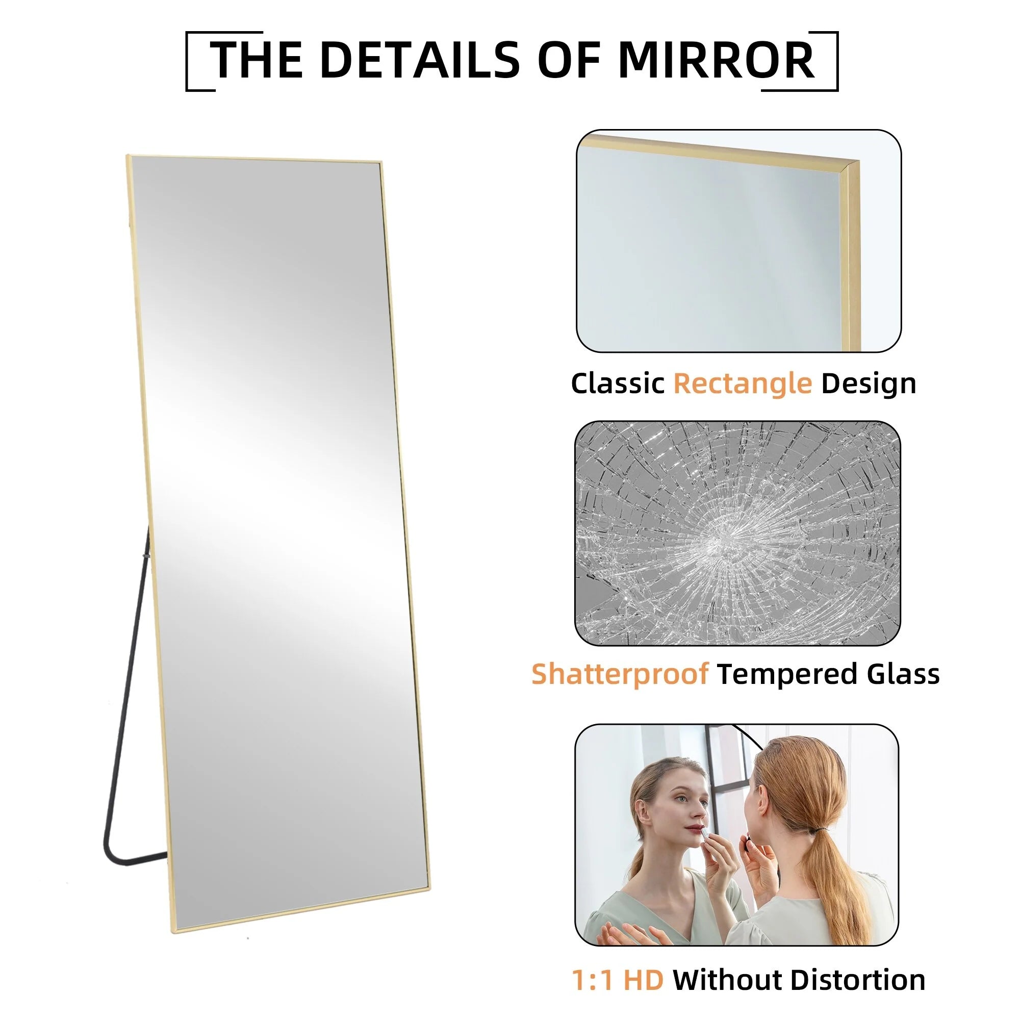 64x21 Full Length Floor Mirror with Stand Aluminum Alloy Frame,Wall-Mounted Mirror
