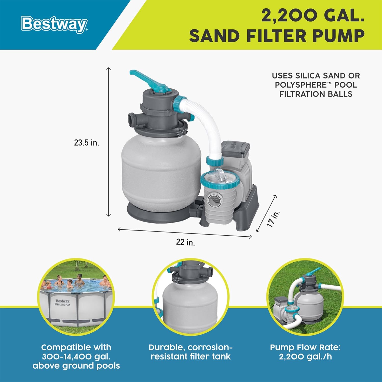BESTWAY 2,200 Gallon Sand Filter Pump for Above Ground Pools