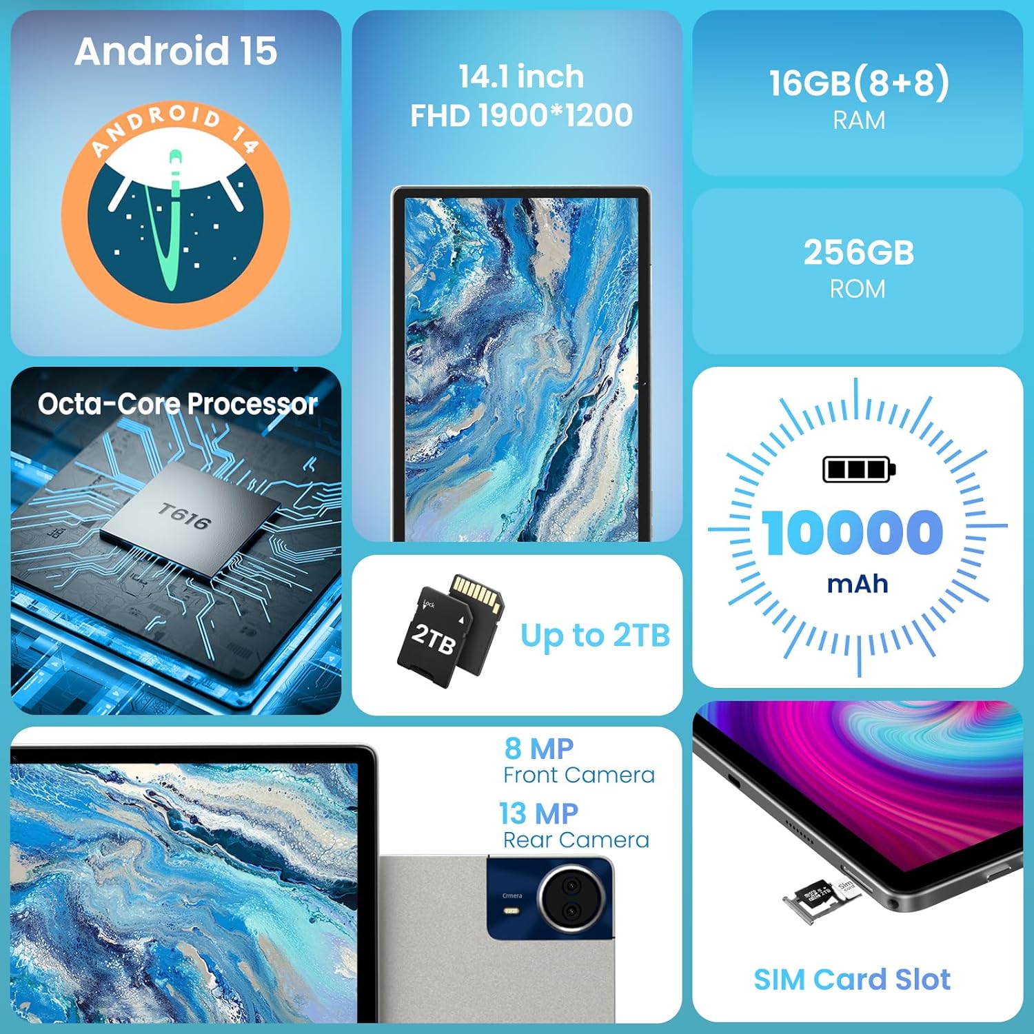 CALLSKY-PRO 14 Inch Android Tablet 16GB RAM 256GB ROM 4G LTE