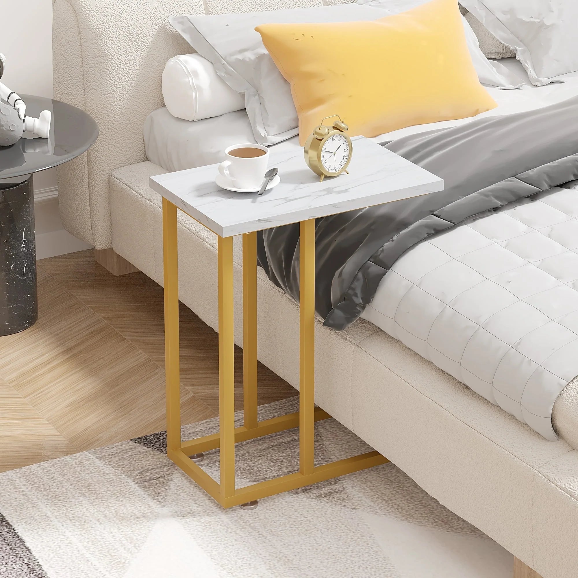Javlergo Set of 2 C-Shaped Sofa Side Table, Small End Table for Living Room, Narrow Bedside/TV Tray Table