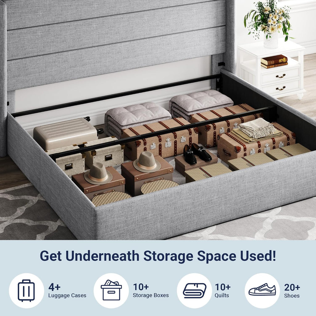 ALLEWIE Queen Size Lift Up Storage Bed with Wingback Headboard
