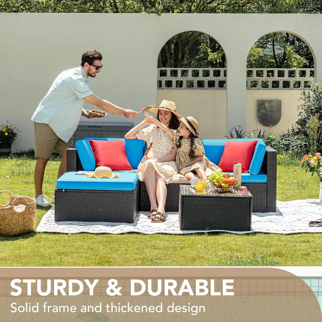 DEVOKO 5 Pieces All-Weather Patio Furniture Set with Cushions