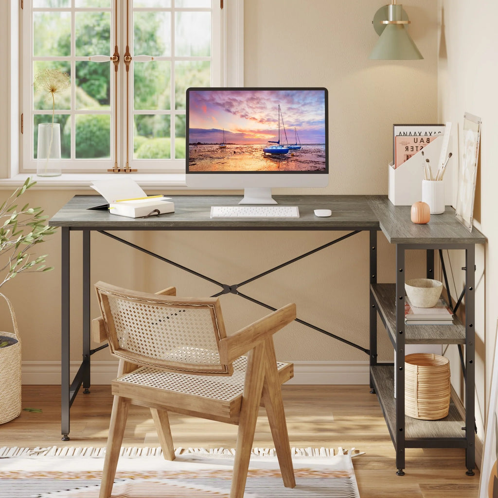 Small L Shaped Desk with Storage Shelves Corner Computer Desk