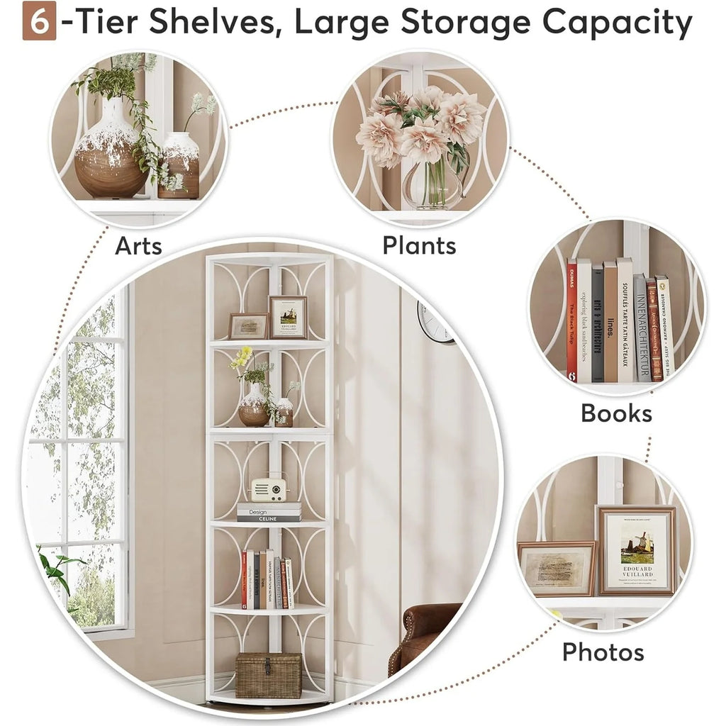 67 Tall Corner Shelf, Corner Bookshelf Bookcase Standing Shelving Unit
