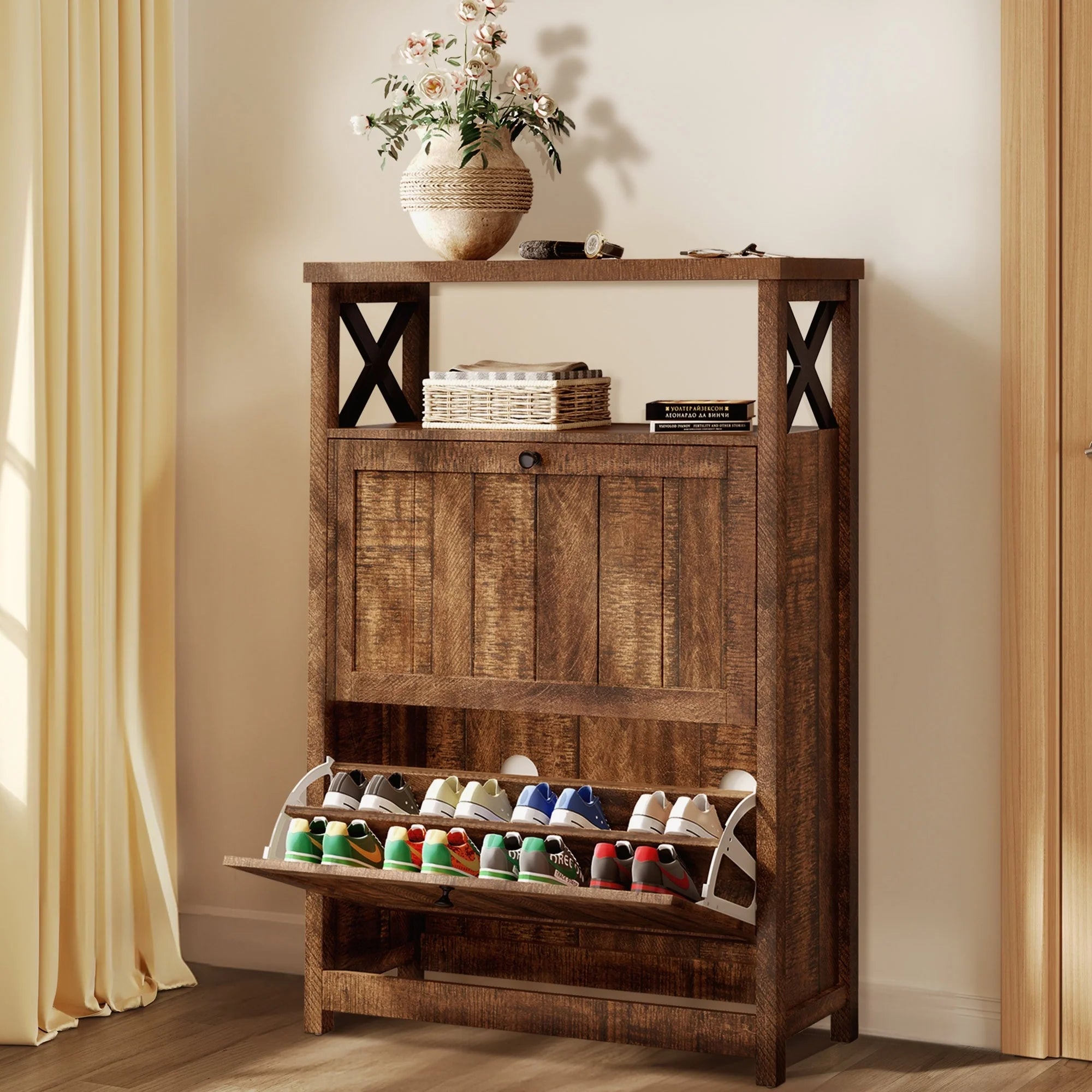 Moasis Shoe Storage Cabinet Organizer with 2 Compartments for Entryway Hallway