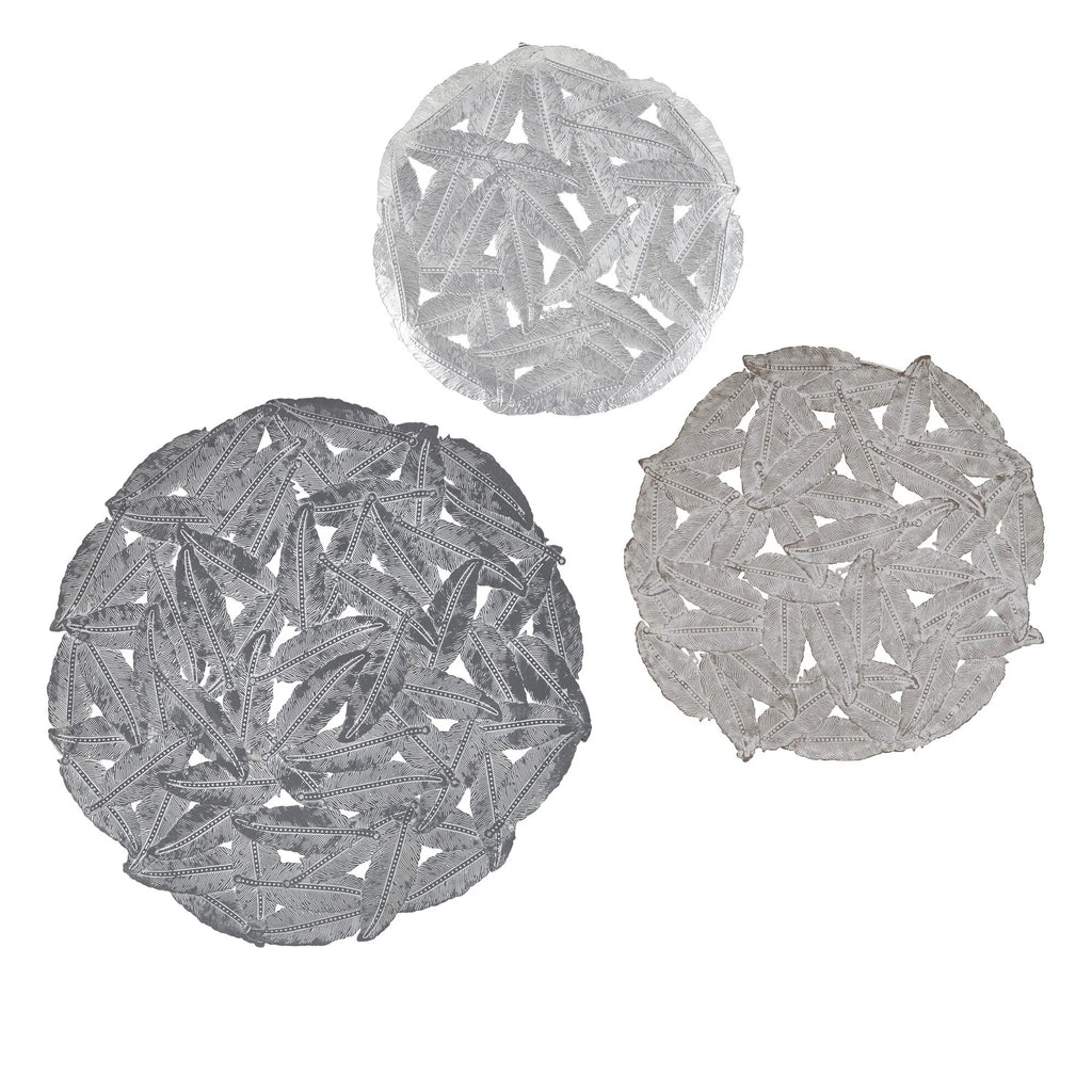 Madison Park Rosalie Textured Feather 3-piece Metal Disc Wall Decor Set