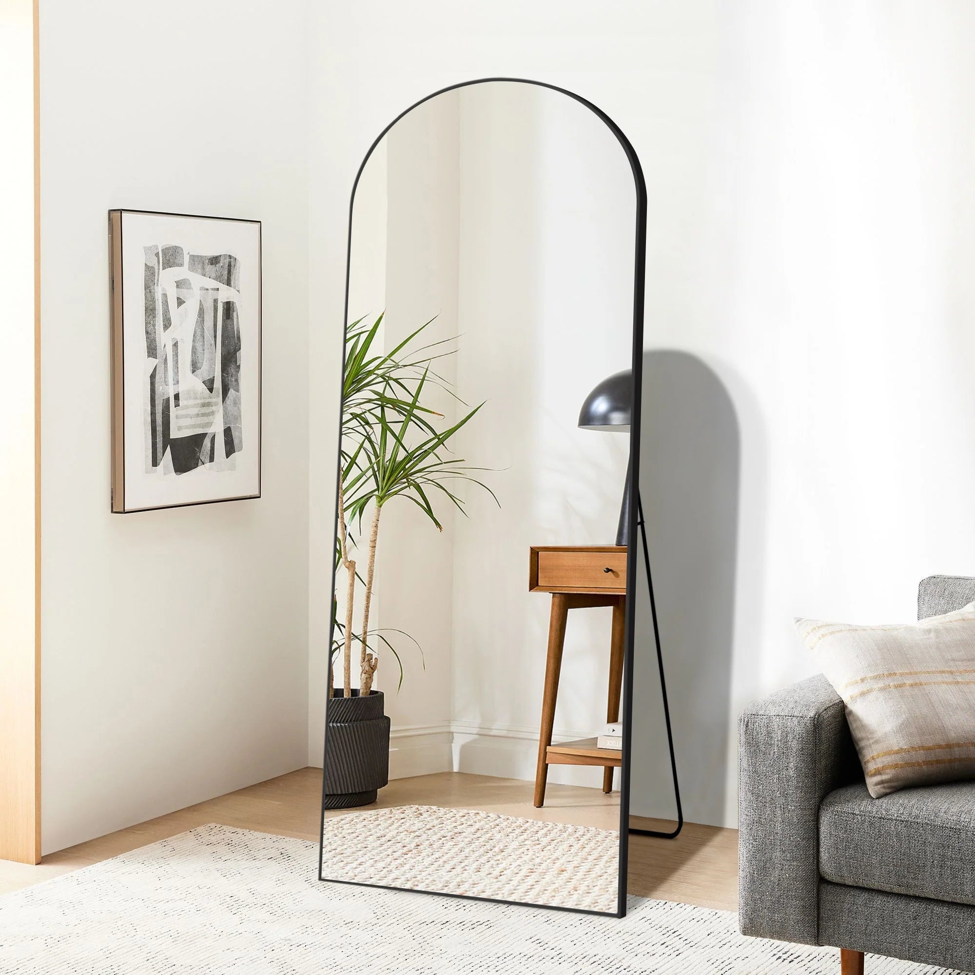 64x21 Full Length Floor Mirror with Stand Aluminum Alloy Frame,Wall-Mounted Mirror