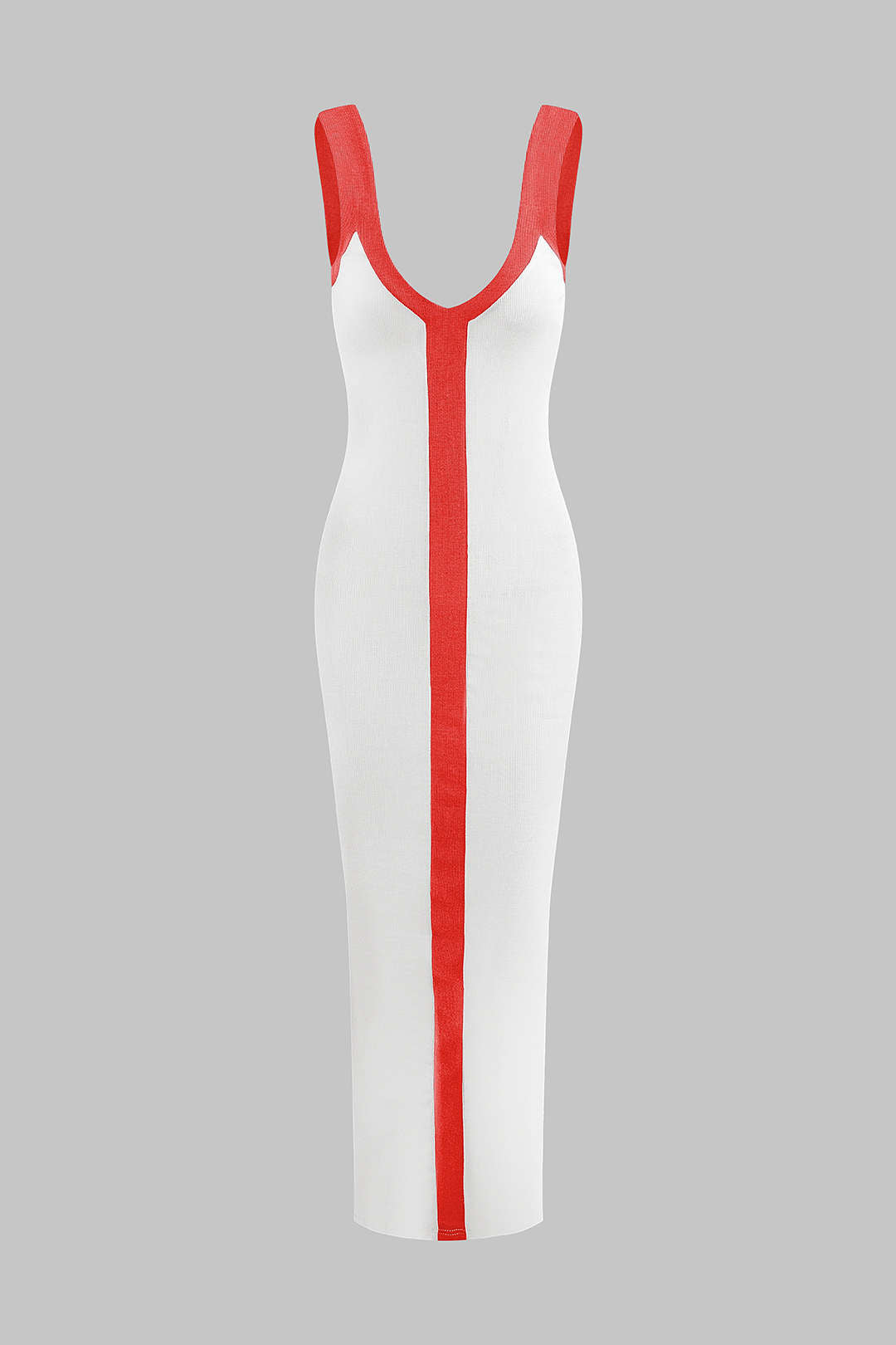 Colorblock V-neck Ribbed Split Maxi Dress